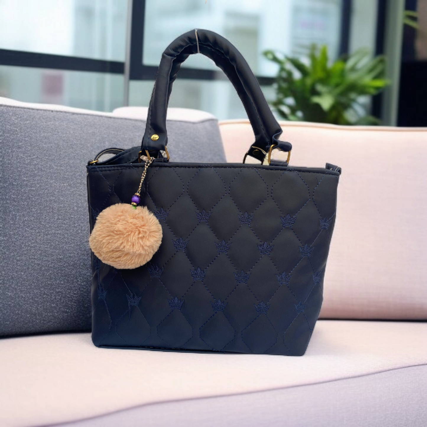 Rosy Mickey Quilt Tote Crossbody Bag