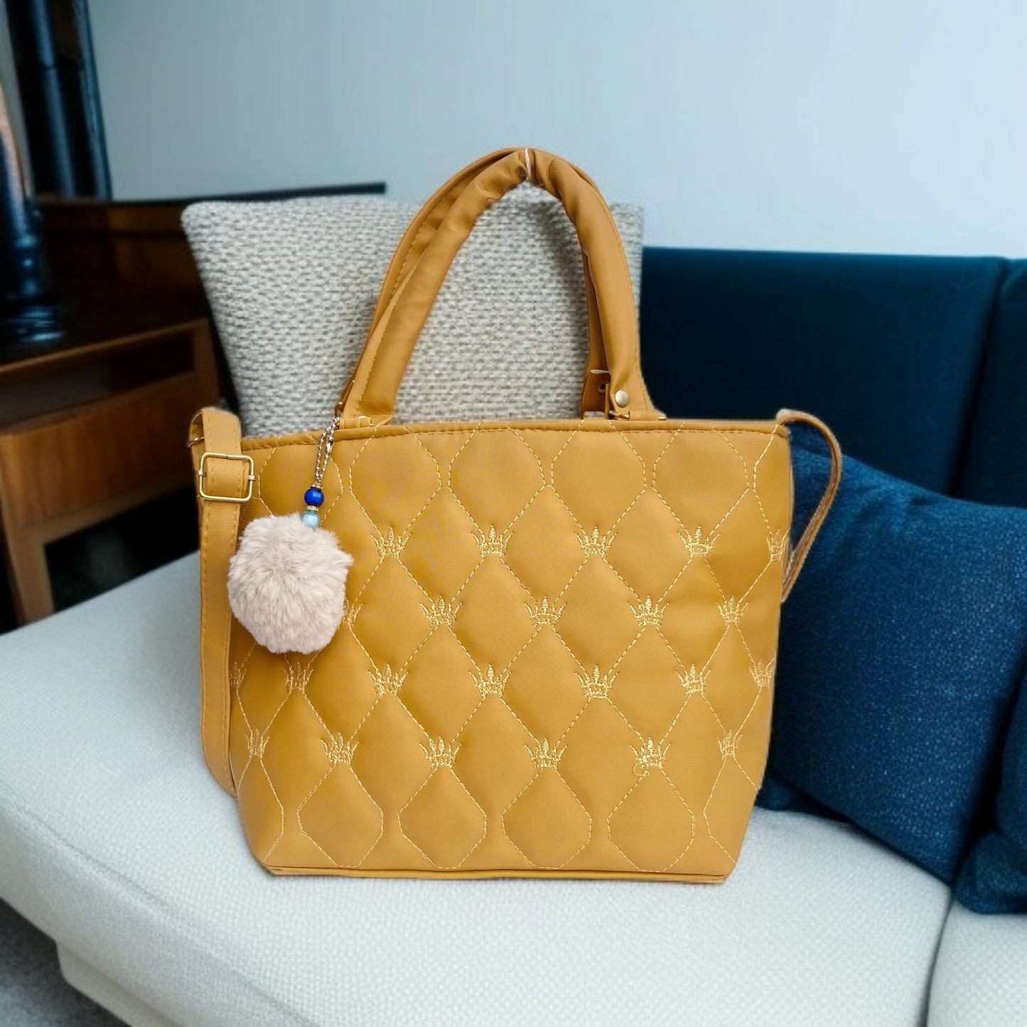 Rosy Mickey Quilt Tote Crossbody Bag