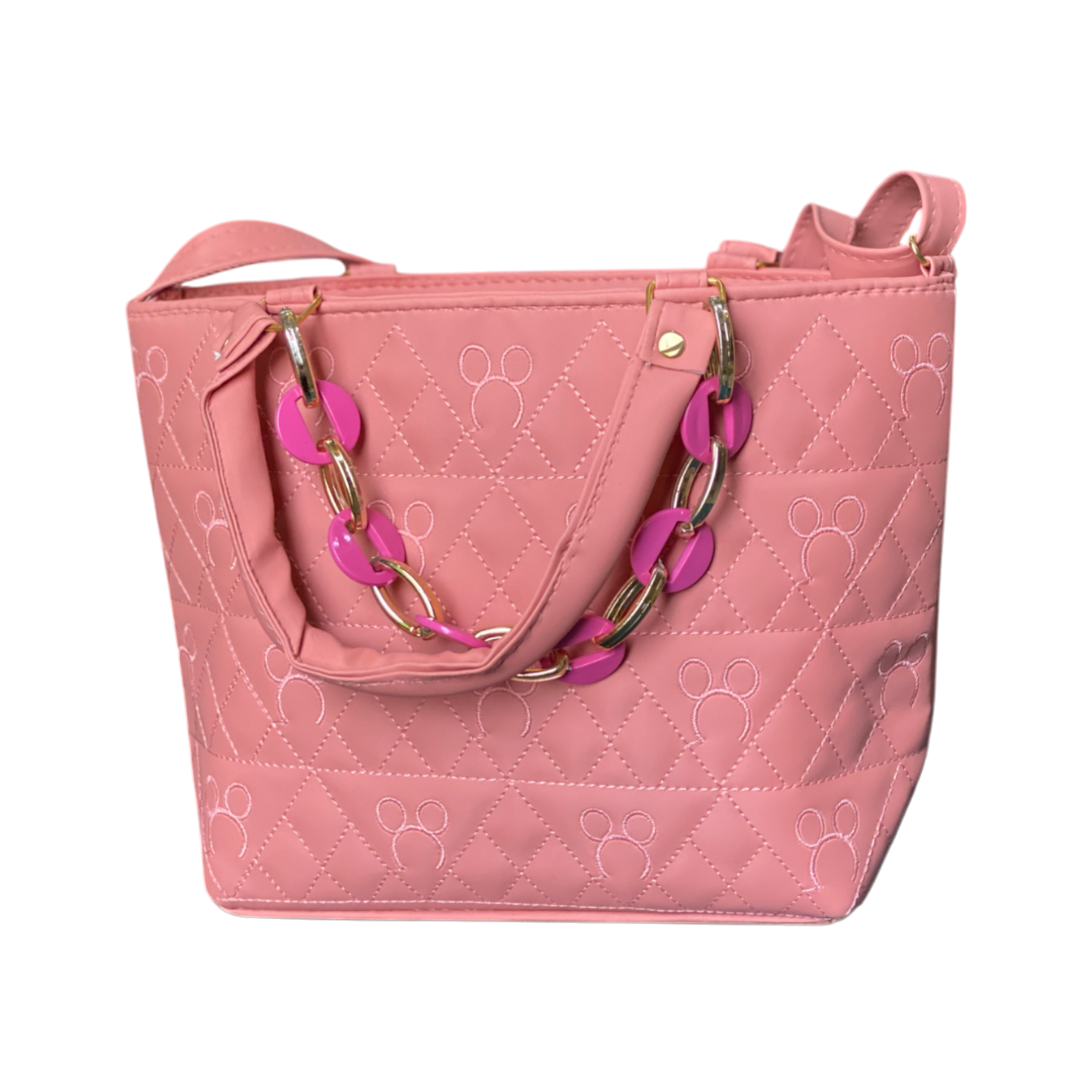 Rosy Mickey Quilt Tote Crossbody Bag
